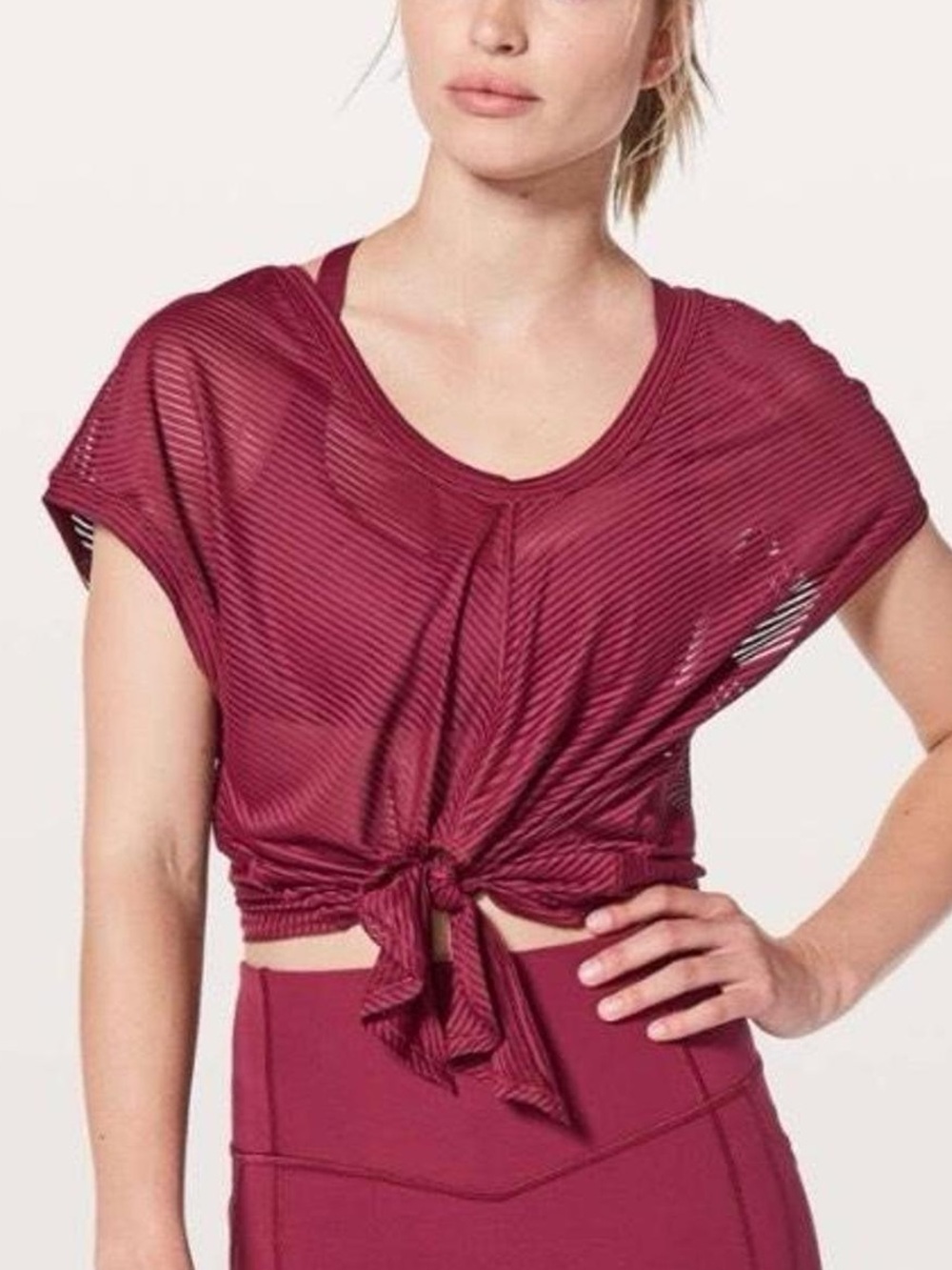 lululemon V-Neck Tie Crop Top - Deep Wine